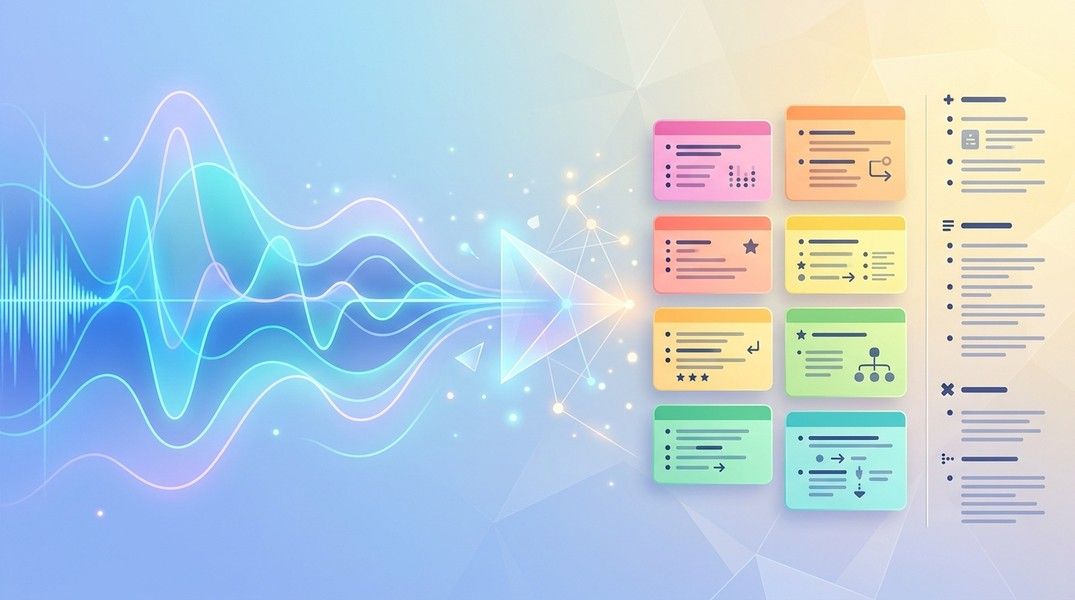 AI converting lecture audio into organized flashcards and study notes on a phone screen